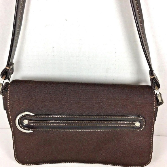 Cole Haan Brown Fabric Leather Trim Shoulder Bag - Picture 1 of 8